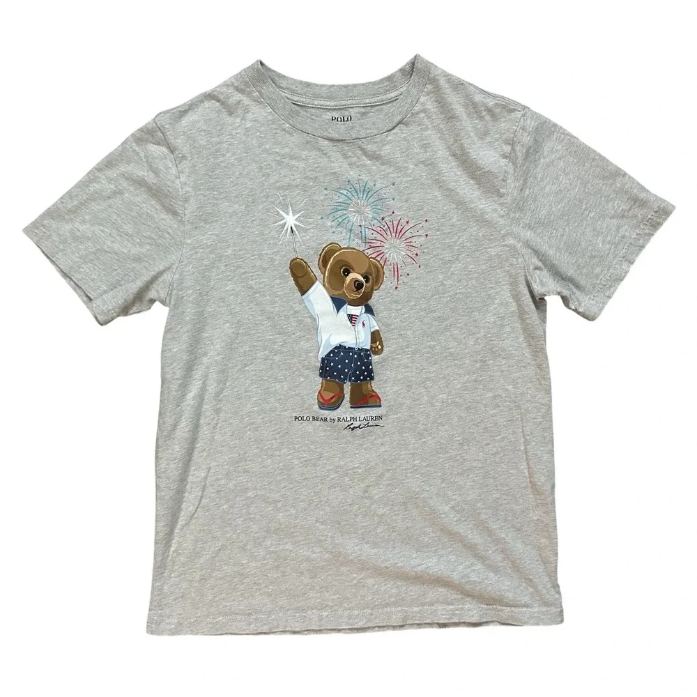 Ralph Lauren Polo Bear Holding‎ Sparkler Wearing Red White and Blue Shirt Kids L